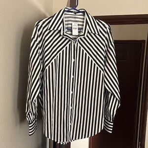 Express Black and White Striped Button-Up Shirt